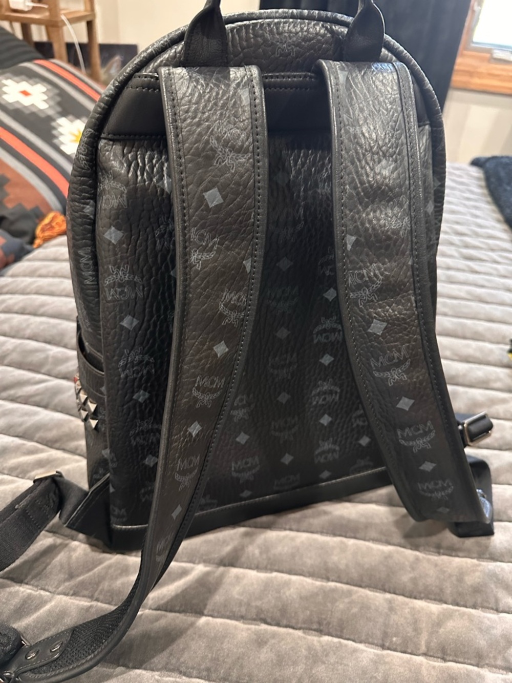 MCM Black Monogram Studded Leather Backpack - Picture 7 of 8